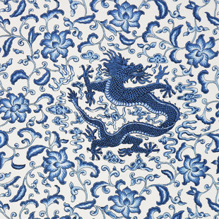 THE HOUSE OF SCALAMANDRE Oriana Chi'en Dragon Linen Print Fabric