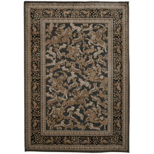 ASTORIA GRAND Acton Oriental Machine Woven Charcoal/Beige Area Rug