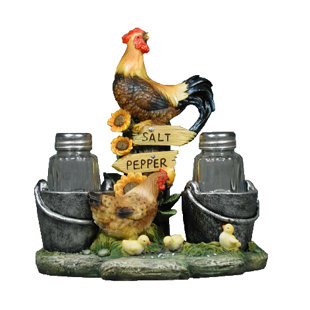 iH casadécor 3-Piece Rooster Family Salt and Pepper Set