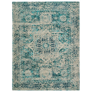 BAKERO Camlin Oriental Machine Woven Teal Area Rug