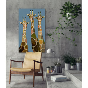 GREENBOX ART Three Giraffes In Blue On Canvas by Eli Halpin Print