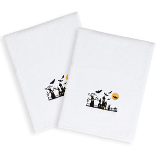 LINUM HOME TEXTILES Scary Embroidered Luxury Turkish Cotton Hand Towel (Set of 2)