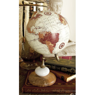 BREAKWATER BAY Mango Wood Educational/Geographic Earth Cream Globe