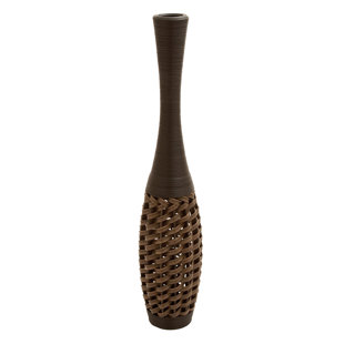 BAY ISLE HOME™ Chesterland Faux Seagrass Tall Woven Floor Brown Decorative Vase with Dark Brown Wrapped Neck