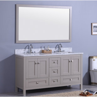 LEGION FURNITURE 61'' Double Bathroom Vanity with Stone Top with Mirror