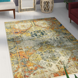 LANGLEY STREET® Ector Southwestern Power Loom Beige/Blue/Bright Orange Area Rug