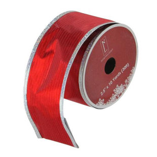 NORTHLIGHT SEASONAL Shimmery Red and Silver Horizontal Wired Christmas Craft Ribbon 2.5" x 10 Yards