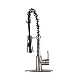 FONTAINE BY ITALIA Spring Coil Cone Spray Head Pull Down Single Handle Kitchen Faucet with Deck Plate