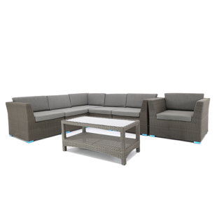 BANER GARDEN 7 Piece Rattan Sectional Seating Group with Cushions