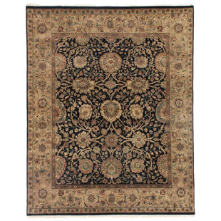 EXQUISITE RUGS Moghul Handmade Hand-Knotted Wool Black/Beige Rug