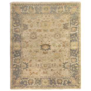 EXQUISITE RUGS Antique Weave Oushak Oriental Hand-Knotted Wool Area Rug in Beige/Blue/Brown