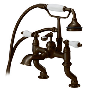 CHEVIOT PRODUCTS Double Handle Deck Mounted Clawfoot Tub Faucet Trim with Diverter and Handshower