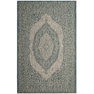 WORLD MENAGERIE Auburn Light Grey/Teal Indoor/Outdoor Rug