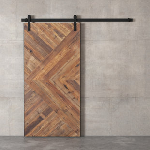 URBAN WOODCRAFT Reclaimed Wood Malibu Barn Door with Installation Hardware Kit