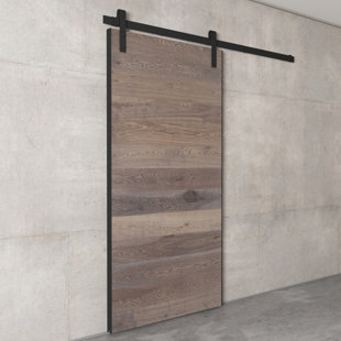 URBAN WOODCRAFT Baha 40'' x 83'' Solid Wood Flush with Installation Hardware Kit Barn Door