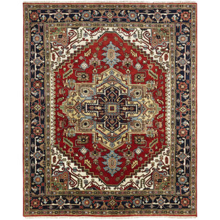 ASTORIA GRAND Marshallton Oriental Hand-Knotted Wool Red/Navy Area Rug