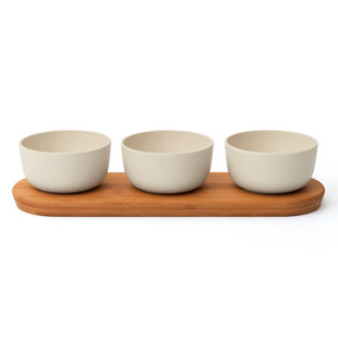 BergHOFF Leo 3Pc 9.28oz. Appetizer Dip Bowl Set with Bamboo Tray