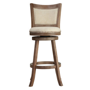 GRACIE OAKS Dorrell Swivel Upholstered Counter Stool with Solid Wood Frame