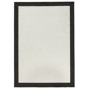 NORTHRUGS Panama In- und Outdoor Teppich - Wetterfest Bordüre für Garten, Balkon, Terrasse - Schwarz Creme