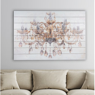 GALLERY 57 "Vintage Golden Chandelier" Print on Planked Wood Wall Art