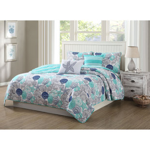 QUAINT HOME Kai Coastal Cotton Blend Percale Quilt Set