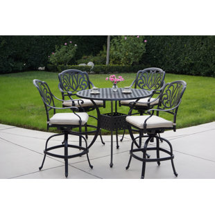 DARBY HOME CO Keyes 5-Piece Patio Counter Height Bar Set with Cushions and 42'' Round Counter Height Bar Table