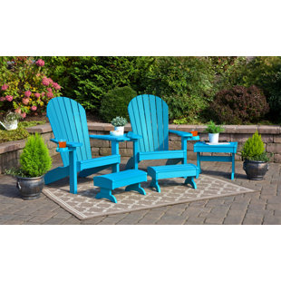 BAYOU BREEZE Aatikah Plastic Adirondack Chair with Ottoman and Table