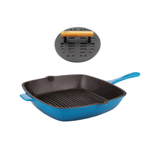 BergHOFF Neo 2Pc Cast Iron Grill Pan with Steak Press, Blue