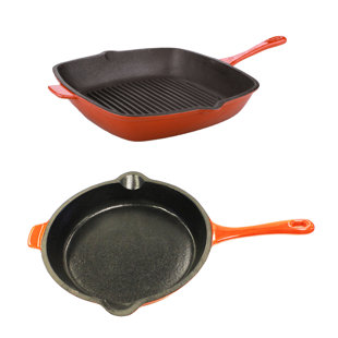 BergHOFF Neo 2Pc Orange Enamel on Cast Iron Cookware Set with 10" Fry Pan and 11" Grill Pan