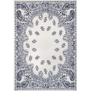 THOMAS PAUL Paisley Silver/Navy Blue Area Rug
