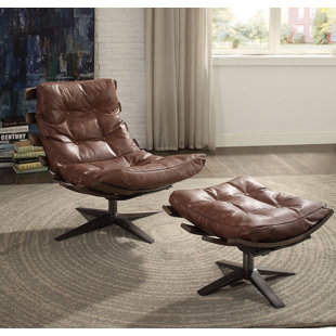 17 STORIES Demartini Leather Swivel Accent Chair