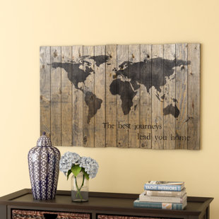 BREAKWATER BAY 'World Map' by Fireside Home - Picture Frame Graphic Art Print on Wood