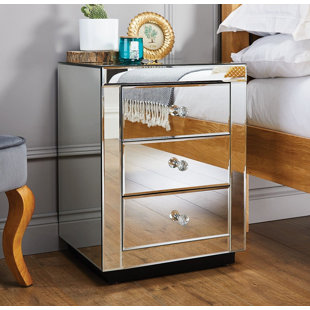 FAIRMONT PARK Malo Mirrored Bedside Cabinet - 3 Bedside Drawers Luxury Modern Design