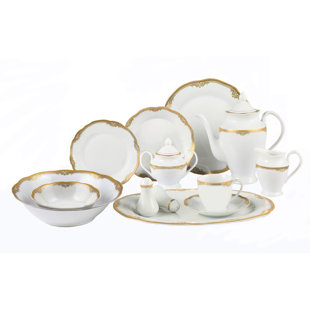 LORREN HOME TRENDS 57 Piece Porcelain China Dinnerware Set - Service for 8