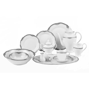 LORREN HOME TRENDS 57 Piece Porcelain China Dinnerware Set - Service for 8
