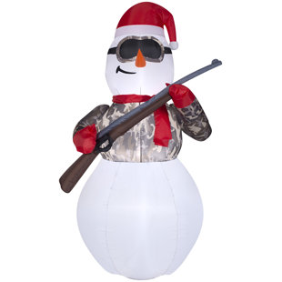 GEMMY INDUSTRIES Airblown Hunting Snowman in Camo with Rifle Medium Inflatable