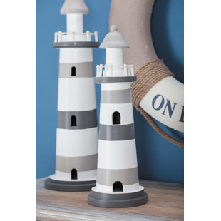 BREAKWATER BAY Fiorini Wooden Light House Decorative Gray Sculpture