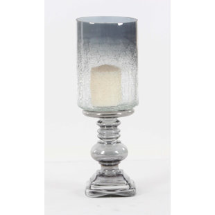 HOUSE OF HAMPTON® Glass Handmade Turned Style Pillar Black Hurricane Lamp with Smoked Glass Finish