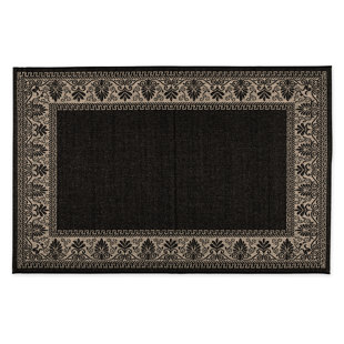 PLOW & HEARTH Veranda Border Black Indoor/Outdoor Area Rug