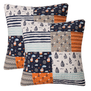 LULLABY BEDDING Away At Sea Patchwork Cotton Blend Reversible Throw Pillow (Set of 2)