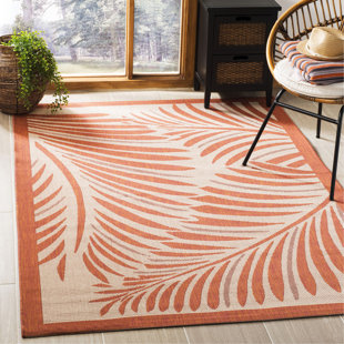 MARTHA STEWART RUGS Tropic Palm Floral Beige/Terracotta Area Rug