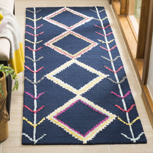 UNION RUSTIC Derose Southwestern Handmade Tufted Wool Navy Area Rug