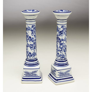 CHARLTON HOME® 7" Floral Small Porcelain Candlestick (Set of 2)