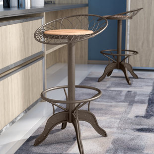 WILLISTON FORGE Edgington Swivel Upholstered Adjustable Height Counter Stool with Metal Frame