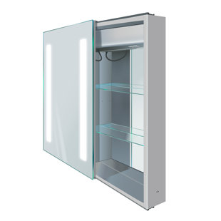 KRUGG REFLECTIONS USA Rolls 20'' W 30'' H Surface Frameless Medicine Cabinet with Mirror and 3 Adjustable Shelves