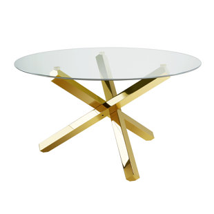 ORREN ELLIS Round Glass Top Metal Base Dining Table