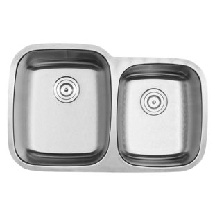 TICOR SINKS Haven Series 32.25'' L Undermount Double Bowl Stainless Steel Kitchen Sink
