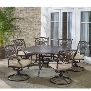 ASTORIA GRAND Ricard Round 6 - Person 60'' Long Aluminum Dining Set with Cushions