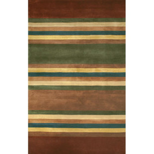 AMERICAN HOME RUG CO. Casual Contemporary Striped Handmade Tufted Wool Orange/Green Rug