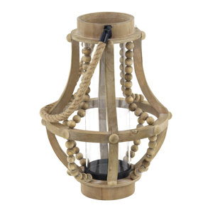 DAKOTA FIELDS Reclaimed Wood Beaded Decorative Indoor Outdoor Candle Lantern